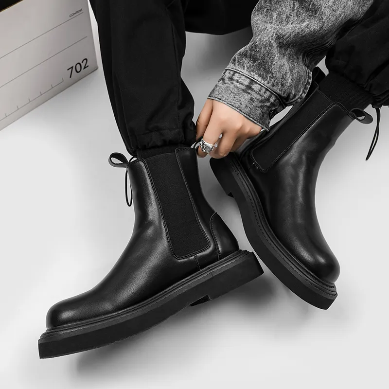 WEISHIBANGWEI Short Chelsea Boots Men's Black-1