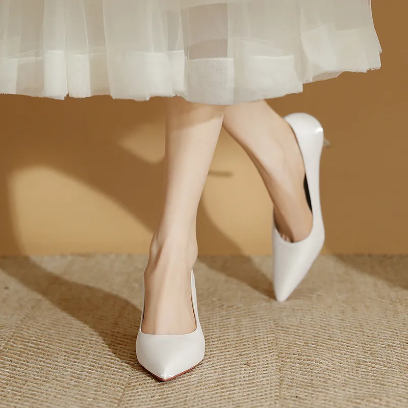 WEISHIBANGWEI Slim Heel High Heels Women's White-4