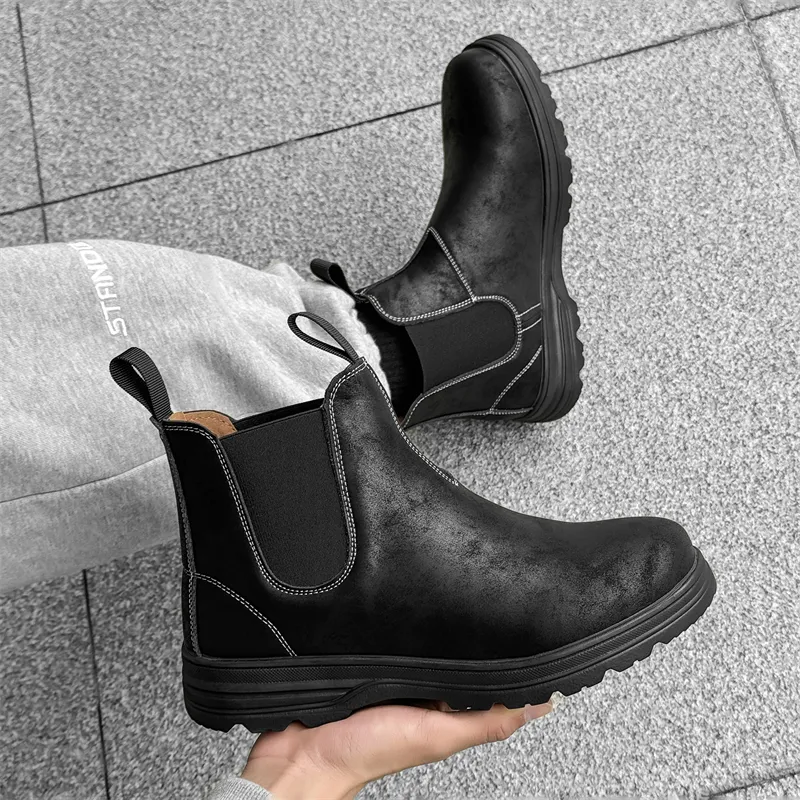 WEISHIBANGWEI Short Chelsea Boots Men's Black-3
