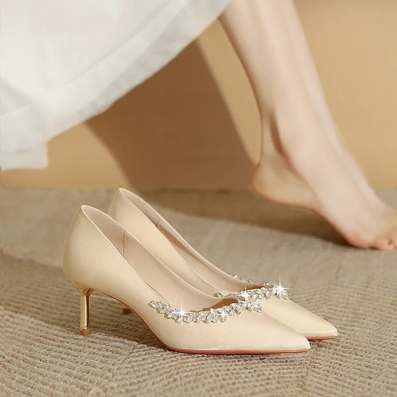 WEISHIBANGWEI Slim Heel High Heels Women's Champagne-5