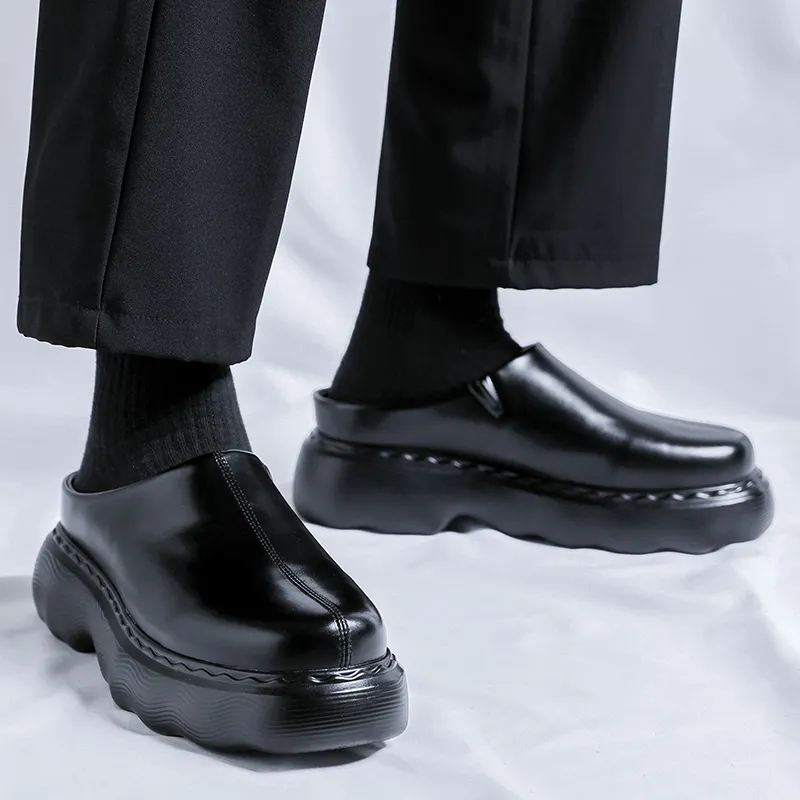 WEISHIBANGWEI Rubber Sole Slip Resistant Wrap toe Slippers Men's Black-6