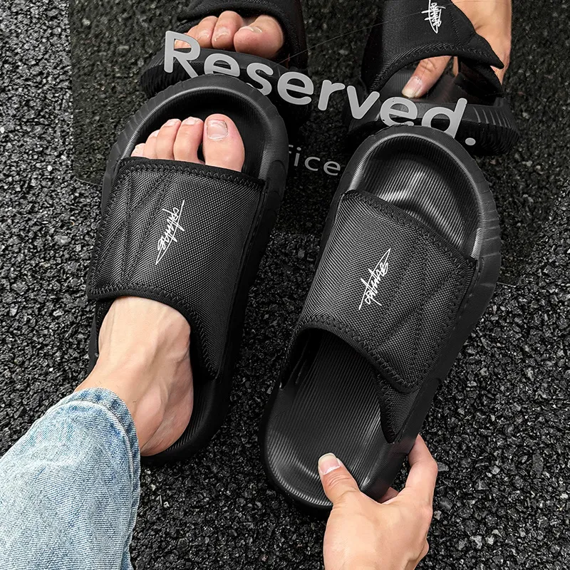 WEISHIBANGWEI Slip Resistant Odor Resistant Slide Slippers Men's Fabric Surface Black-1