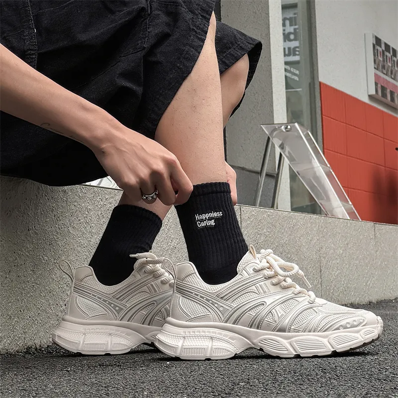 WEISHIBANGWEI Anti Slip Wear Resistant Low Top Chunky Sneakers Men's White-1
