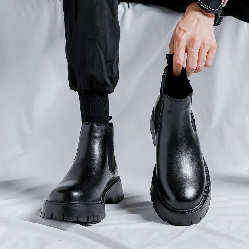 WEISHIBANGWEI Short Chelsea Boots Men's Black-3