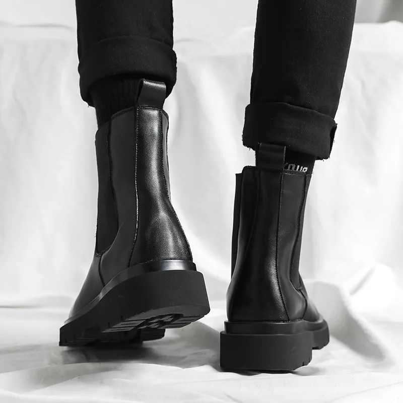WEISHIBANGWEI Crew Chelsea Boots Medium Heel Men's-23