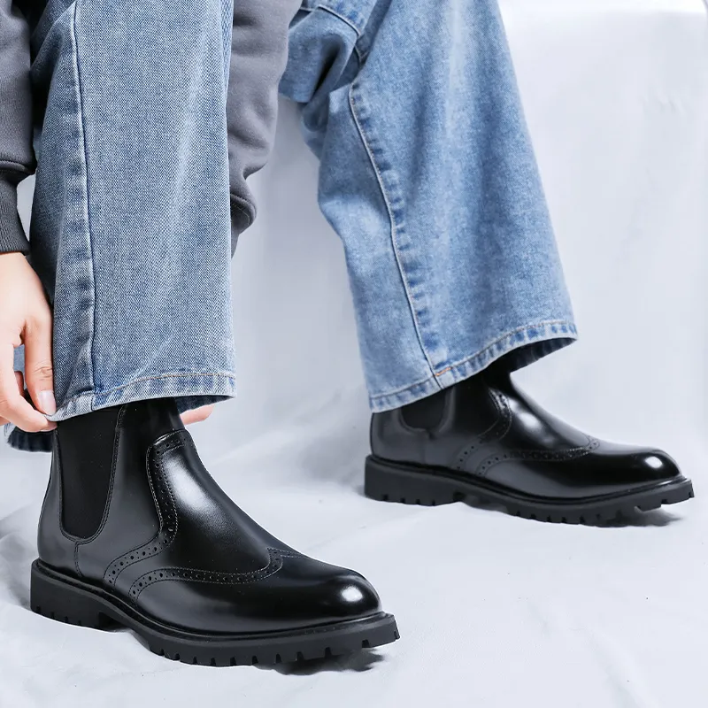 WEISHIBANGWEI Short Chelsea Boots Men's Black-3