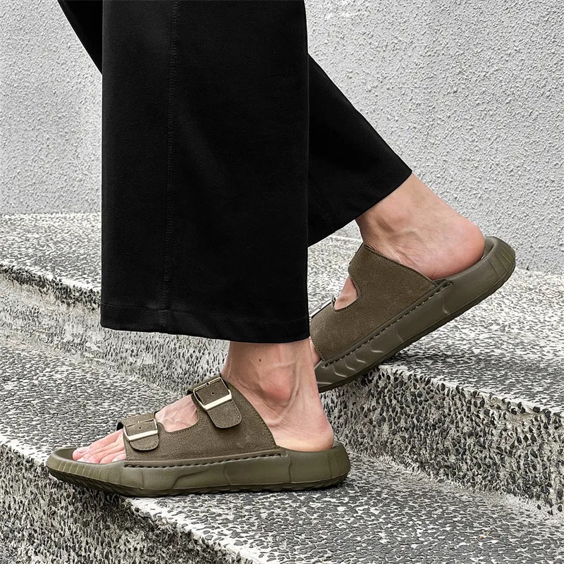 WEISHIBANGWEI Slip Resistant Odor Resistant Slide Slippers Men's Olive Green-3