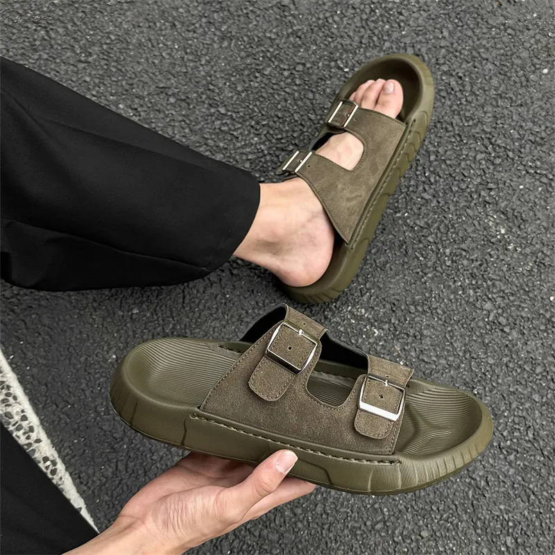 WEISHIBANGWEI Slip Resistant Odor Resistant Slide Slippers Men's Olive Green-1