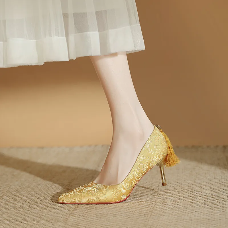 WEISHIBANGWEI Slim Heel High Heels Women's Gold-1