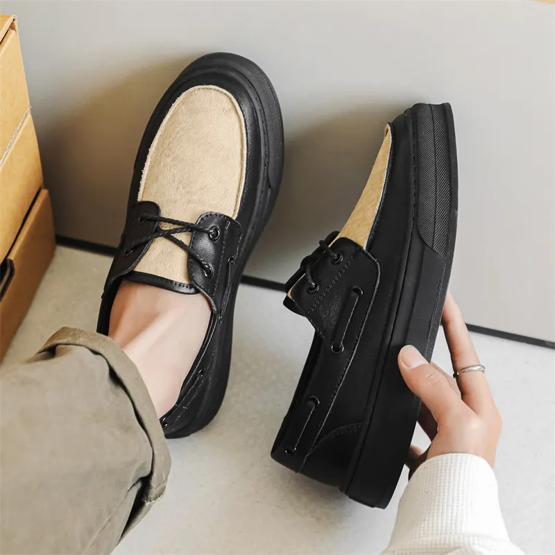WEISHIBANGWEI Men's Casual Shoes Men's Black Beige-1