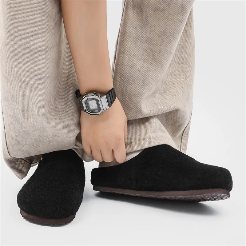 WEISHIBANGWEI Rubber Sole Slip Resistant Closed Toe Slippers Unisex Black-4