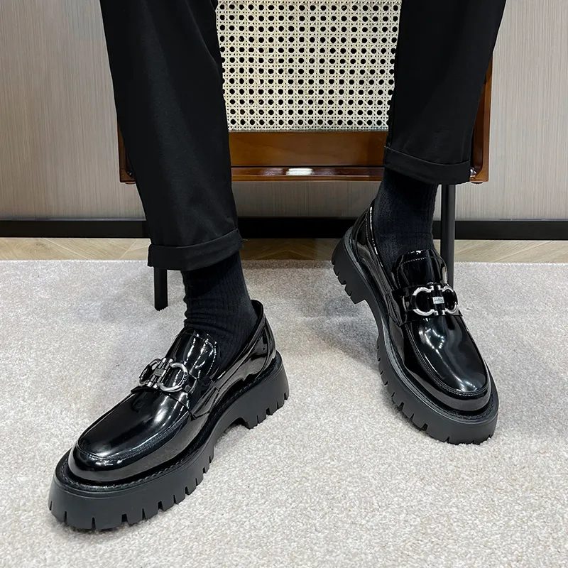 WEISHIBANGWEI Loafers Medium Heel Men's Black-2