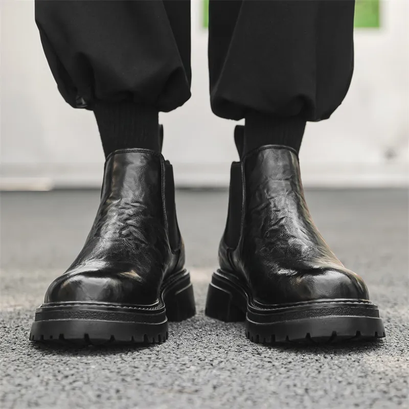WEISHIBANGWEI Short Chelsea Boots Medium Heel Men's-1