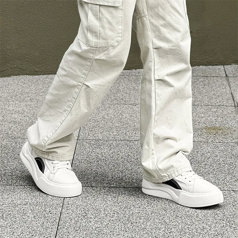 WEISHIBANGWEI Height Increasing Low Top Skateboard Shoes Men's White-4