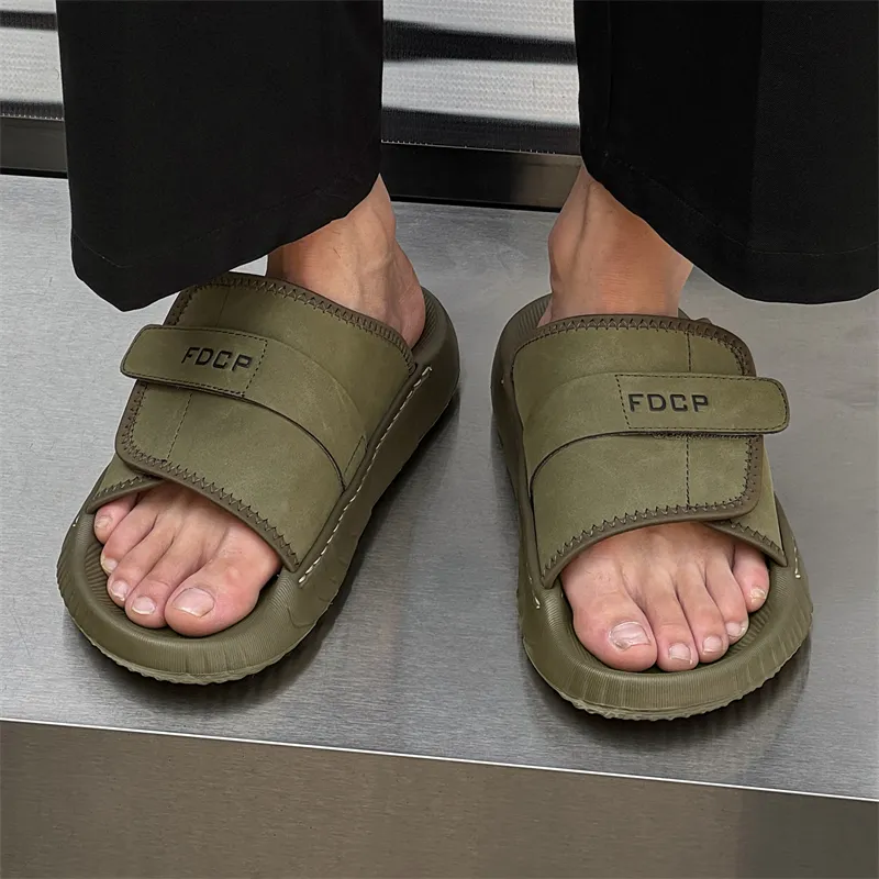 WEISHIBANGWEI Slip Resistant Odor Resistant Slide Slippers Men's Olive Green-1