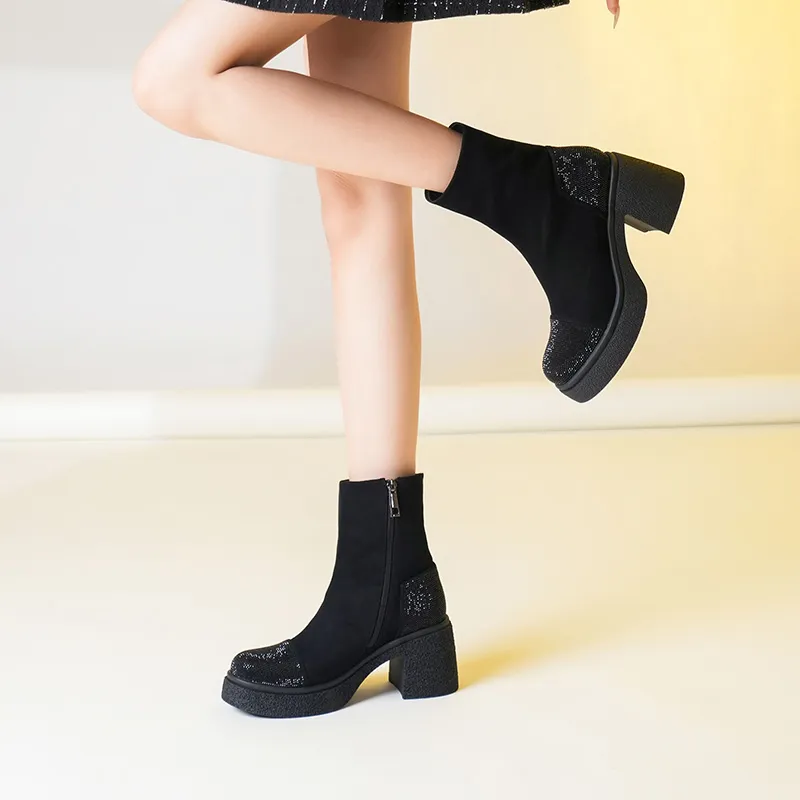 WEISHIBANGWEI Ankle Boots 7CM Women's Black-5