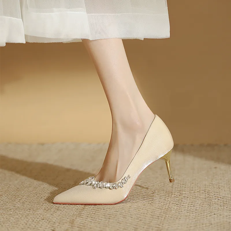 WEISHIBANGWEI Slim Heel High Heels Women's Champagne-1