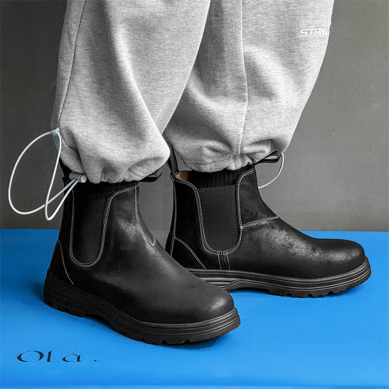 WEISHIBANGWEI Short Chelsea Boots Men's Black-1