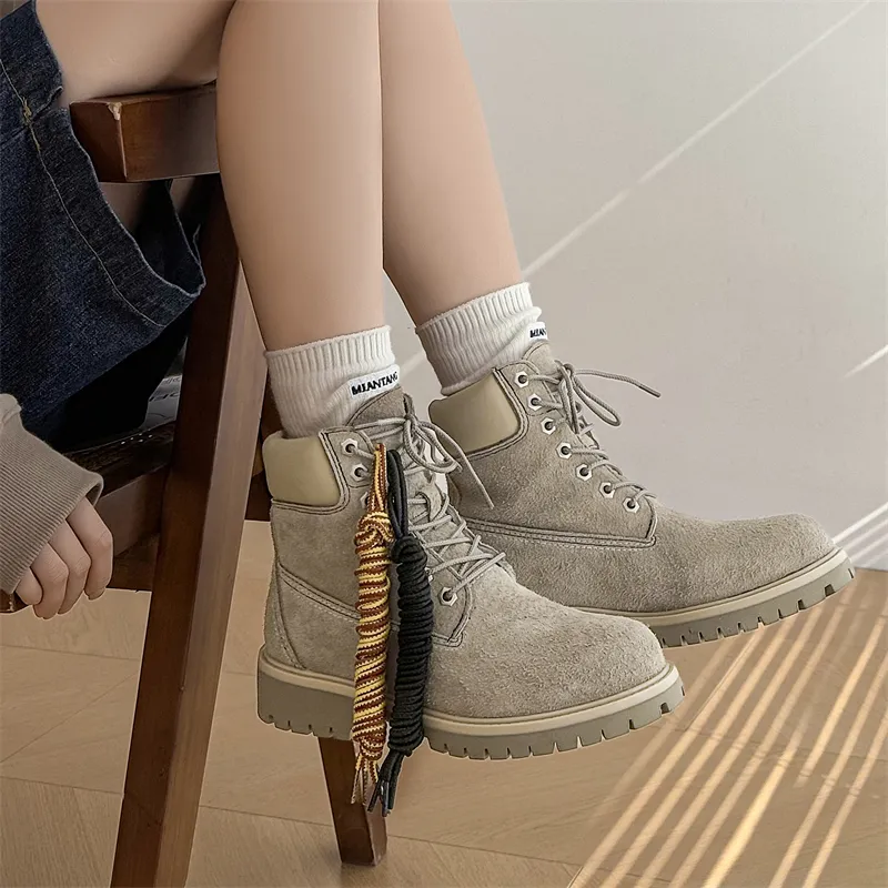 WEISHIBANGWEI Short Martin Boot Unisex Khaki-4