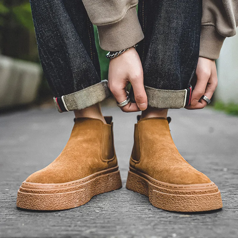 WEISHIBANGWEI Short Chelsea Boots Medium Heel Men's-9