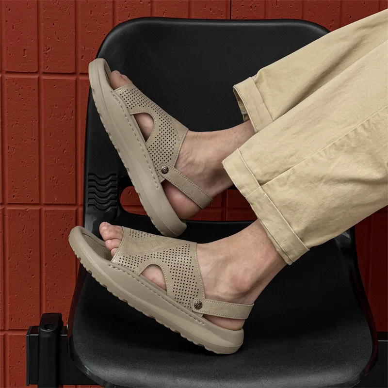 WEISHIBANGWEI Beach Sandals Men's Khaki White-4