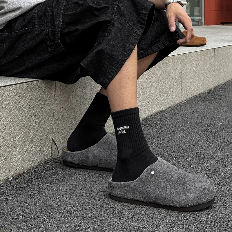WEISHIBANGWEI Rubber Sole Slip Resistant Closed Toe Slippers Unisex Gray-4