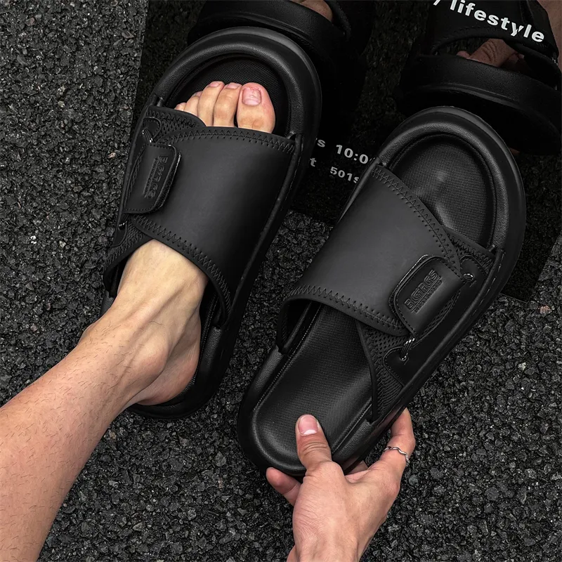 WEISHIBANGWEI PU Polyurethane Slip Resistant Odor Resistant Slide Slippers Men's Black-2