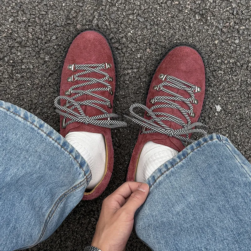 WEISHIBANGWEI Casual Shoes Unisex Long Fuzzy Red-2