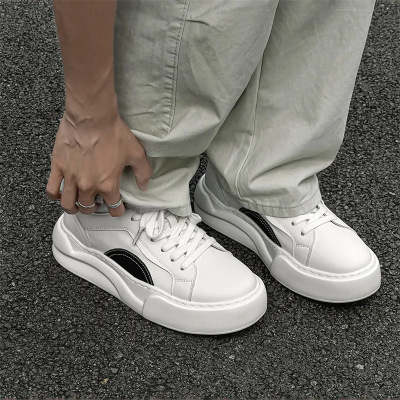 WEISHIBANGWEI Height Increasing Low Top Skateboard Shoes Men's White-3