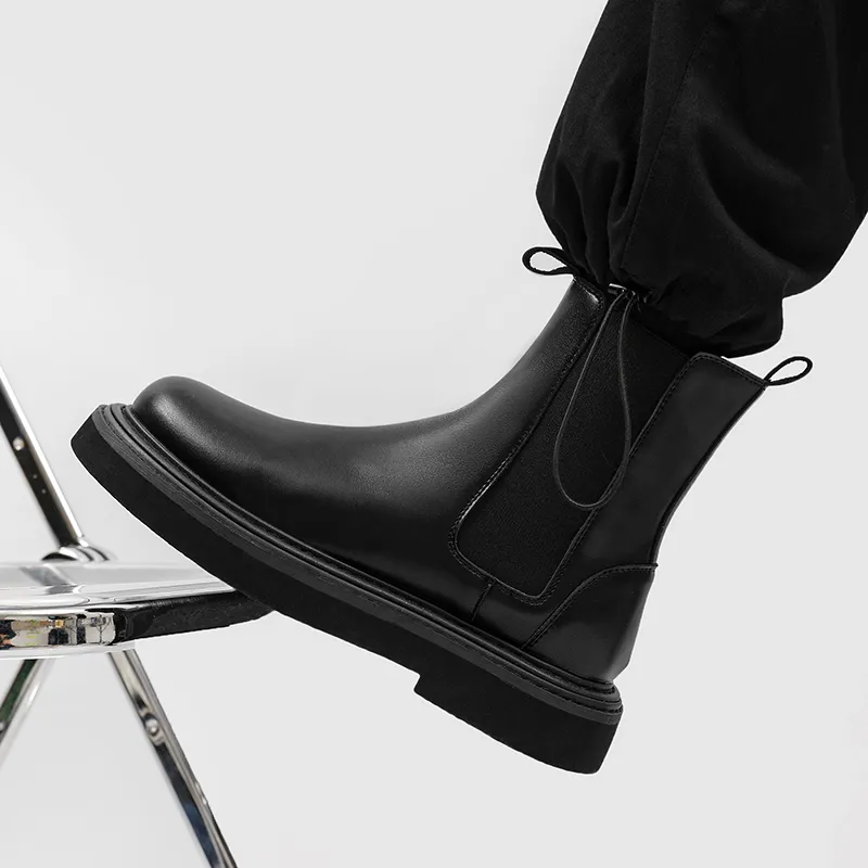 WEISHIBANGWEI Short Chelsea Boots Men's Black-6