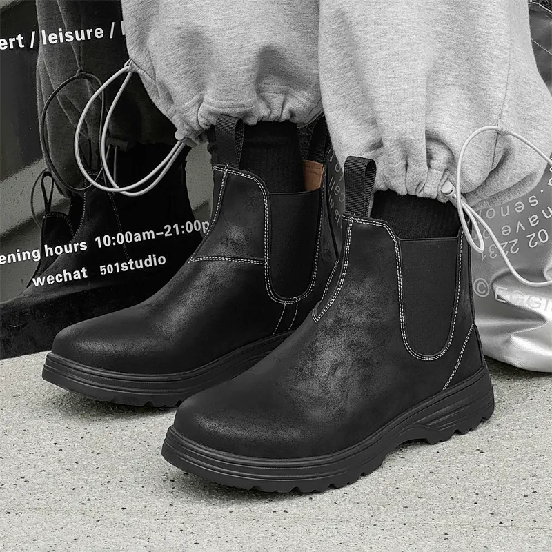 WEISHIBANGWEI Short Chelsea Boots Men's Black-5