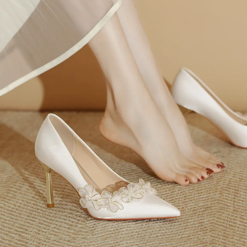 WEISHIBANGWEI Slim Heel High Heels 6.5CM Women's White-6