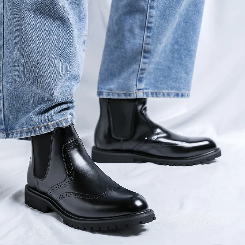 WEISHIBANGWEI Short Chelsea Boots Men's Black-4