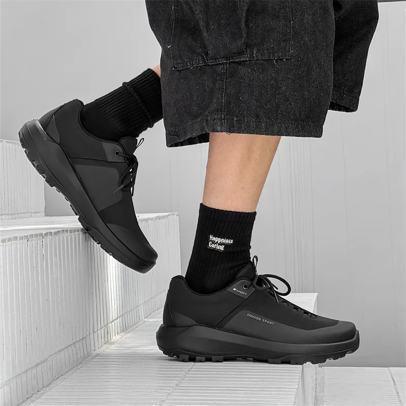 WEISHIBANGWEI Slip Resistant Low Top Casual Shoes Men's Black-5