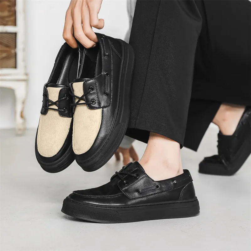 WEISHIBANGWEI Men's Casual Shoes Men's Black Beige-2