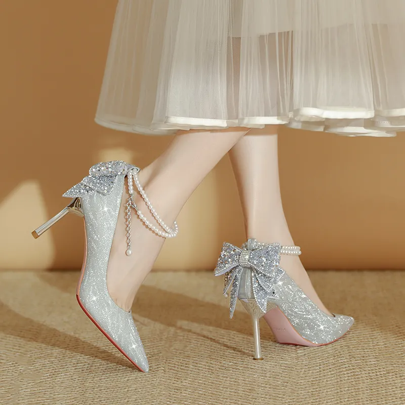 WEISHIBANGWEI Slim Heel High Heels Women's Silver-4