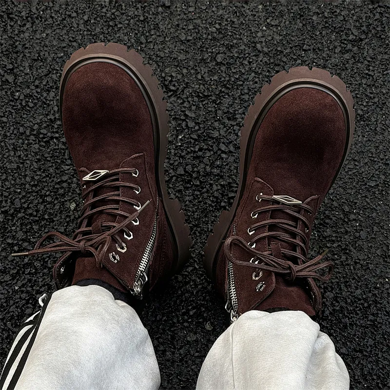 WEISHIBANGWEI Short Mid Calf Martin Boot Men's-9