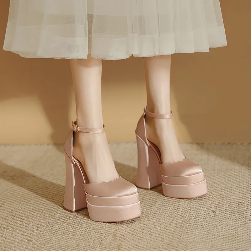 WEISHIBANGWEI High Heels Women's Champagne Pink-3