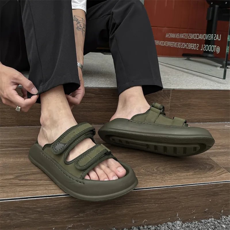 WEISHIBANGWEI Slip Resistant Odor Resistant Slide Slippers Men's Olive Green-6