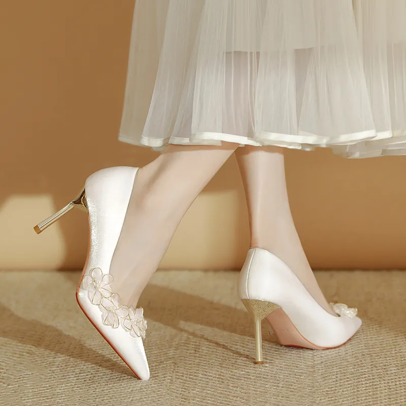 WEISHIBANGWEI Slim Heel High Heels 6.5CM Women's White-3