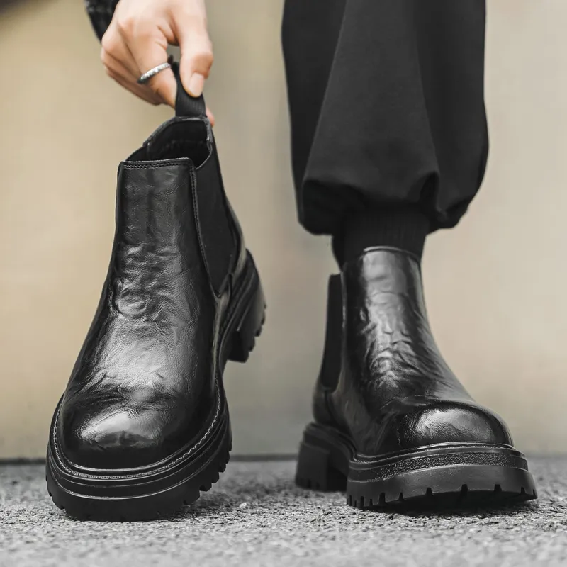 WEISHIBANGWEI Short Chelsea Boots Medium Heel Men's-3