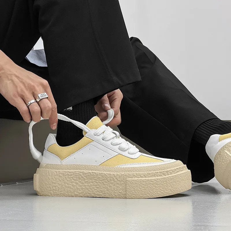 WEISHIBANGWEI Height Increasing Low Top Skateboard Shoes Men's Yellow-3
