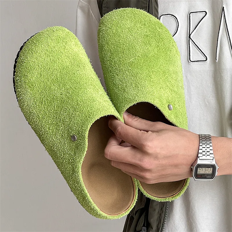 WEISHIBANGWEI Rubber Sole Slip Resistant Closed Toe Slippers Unisex Apple Green-2