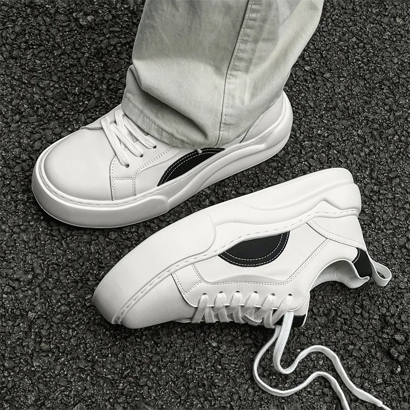 WEISHIBANGWEI Height Increasing Low Top Skateboard Shoes Men's White-2