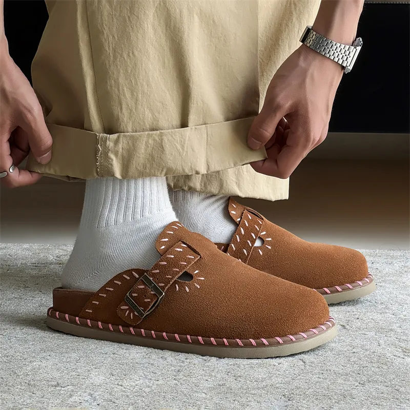 WEISHIBANGWEI Closed Toe Slippers Unisex Brown Red-5
