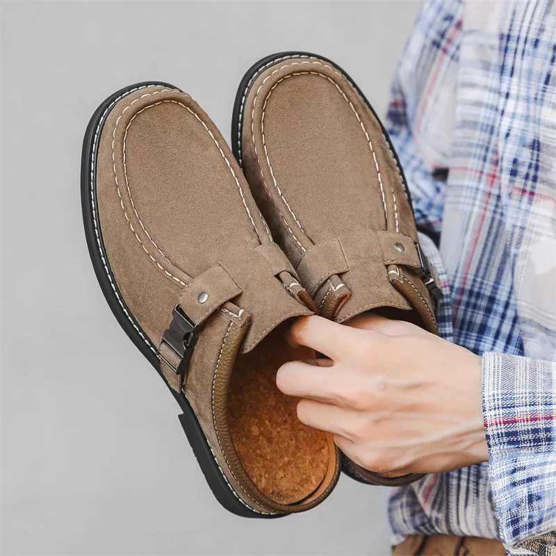 WEISHIBANGWEI Rubber Sole Stitching Slip Resistant Closed Toe Slippers Men's Khaki-2