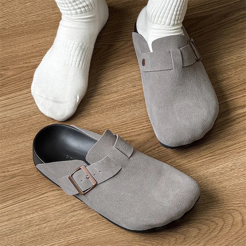 WEISHIBANGWEI Rubber Sole Slip Resistant Closed Toe Slippers Men's Gray-4