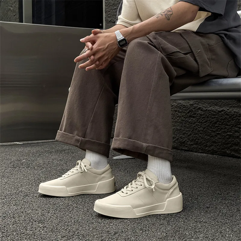 WEISHIBANGWEI Height Increasing Low Top Skateboard Shoes Unisex White-6