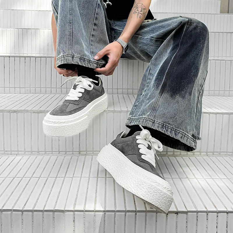 WEISHIBANGWEI Height Increasing Low Top Skateboard Shoes Men's Gray-2