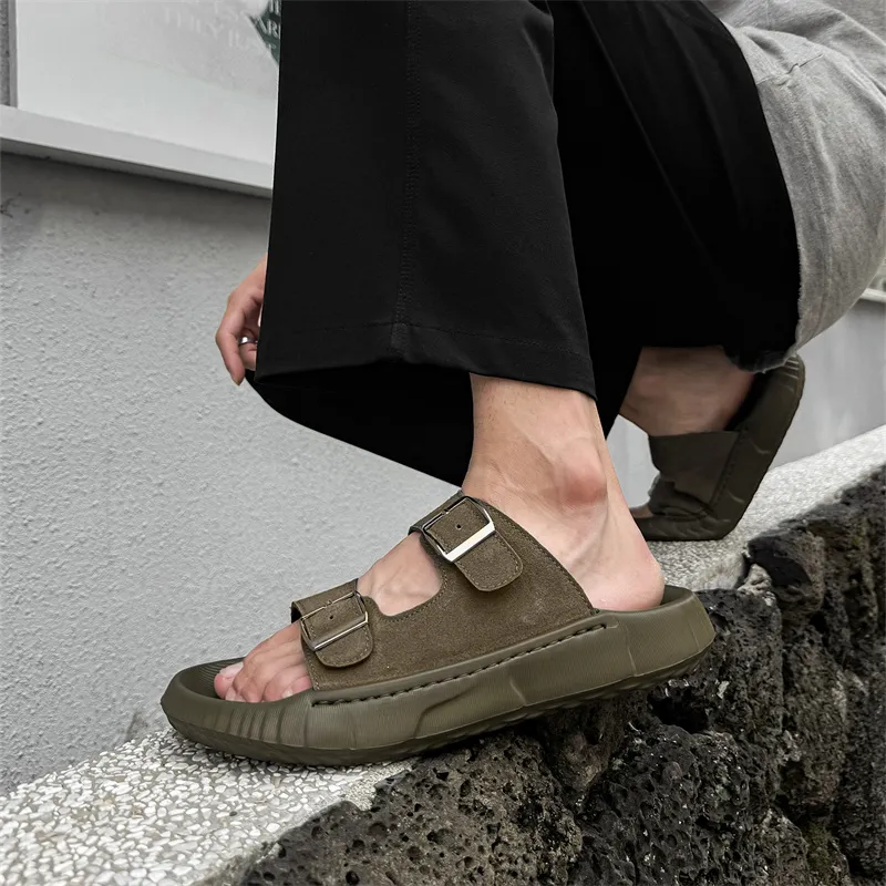 WEISHIBANGWEI Slip Resistant Odor Resistant Slide Slippers Men's Olive Green-4